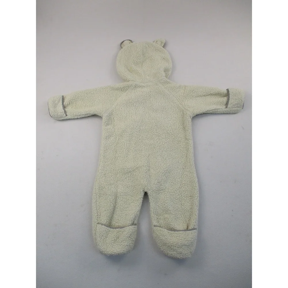 LL Bean Fleece Bunting Unisex 3-6M Cream Hi-Pile Sherpa Bear Ear Hood 244704